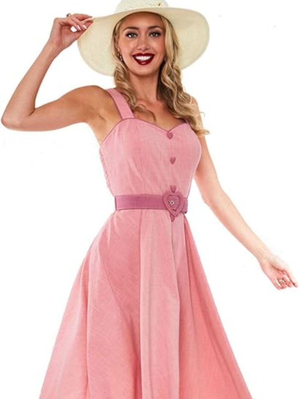 Voodoo Vixen Frenchie Flare Dress Dusty Rose Heart Buttons Sweetheart | Size M